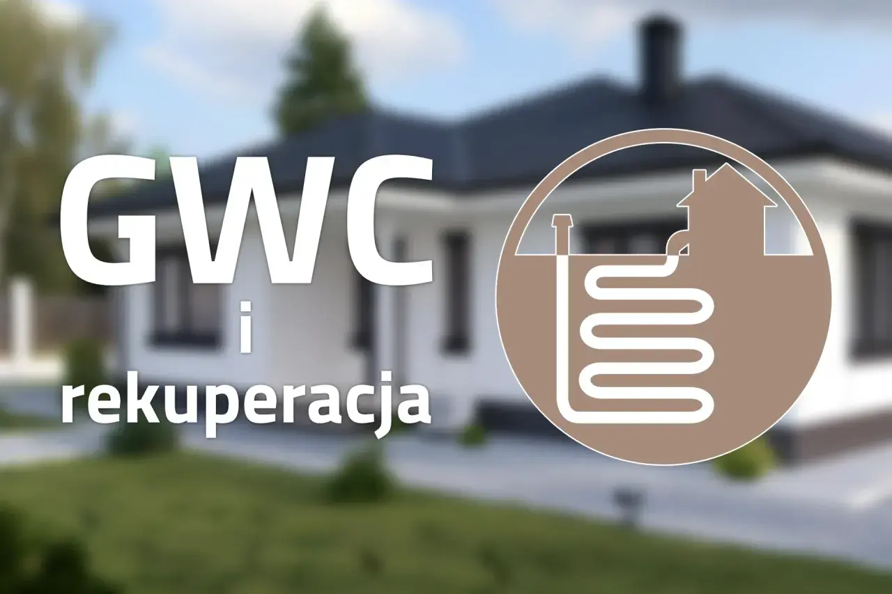 GWC i rekuperacja – nowoczesne rozwiązania dla domu. Schemat przedstawia gruntowy wymiennik ciepła (GWC) i system wentylacji z odzyskiem ciepła.