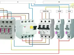 Schemat rcd elektryka: zabezpieczenia nadprądowe i różnicowoprądowe dla domu, garażu i garażu siłowego.