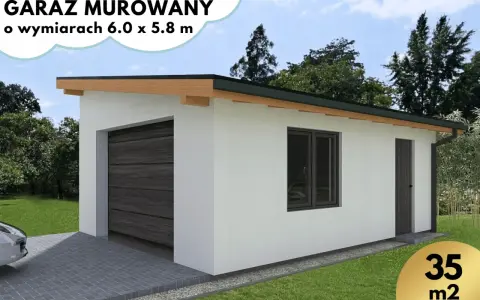 Nowoczesny garaż murowany 6x5.8m, 35m2. Sprawdź, ile kosztuje garaż murowany i zyskaj przestrzeń dla swojego auta.