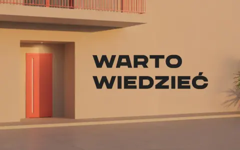 Nowoczesne drzwi w odcieniu koralowym, idealne do ciepłego montażu. Napis "WARTO WIEDZIEĆ" na jasnej ścianie.