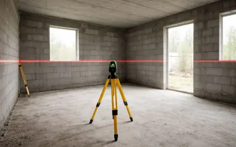 Laser krzyżowy na statywie wyznacza linię na ścianach z bloczków. Czy najpierw tynki czy wylewki? To pytanie, na które odpowiedź pomoże wyznaczyć ten laser.
